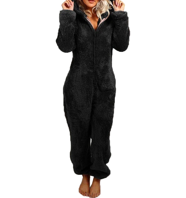 Donkergrijze comfy dames pyjama. Zachte stof, ideaal als nachtkleding of comfortabel huispak.