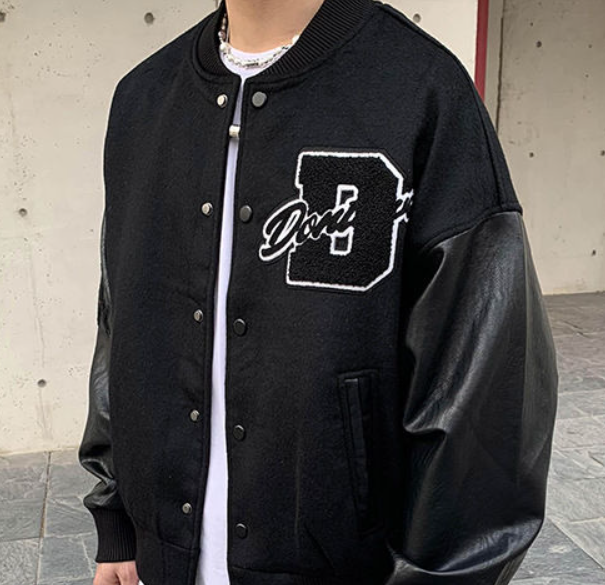 Zwarte baseball jas voor heren met knoopsluiting en steekzakken