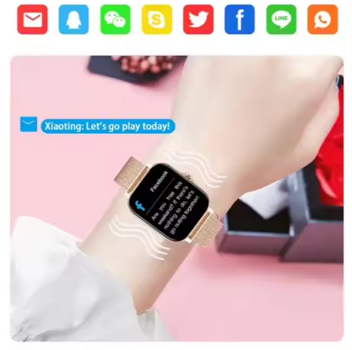Elegante dames smartwatch in goudkleur, zowel een modieus accessoire als een krachtige gezondheidstracker.