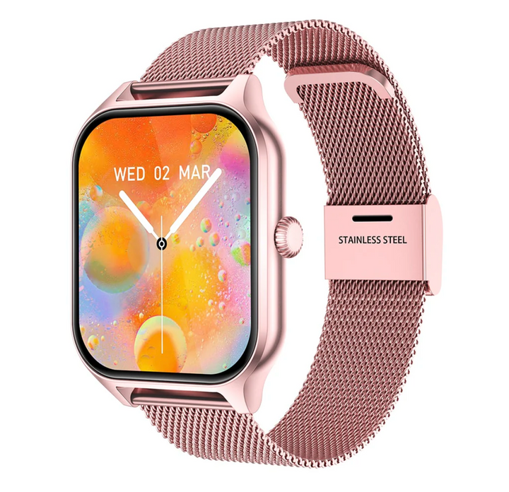 Moderne dames smartwatch met hartslagmeting en stappenteller, een essentieel polshorloge voor gezondheidstracking.