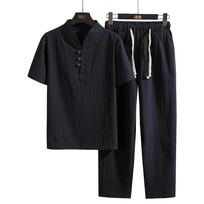 Stijlvolle heren zomer outfit set, perfect voor casual dagen en warme vakanties. Verkrijgbaar in beige.