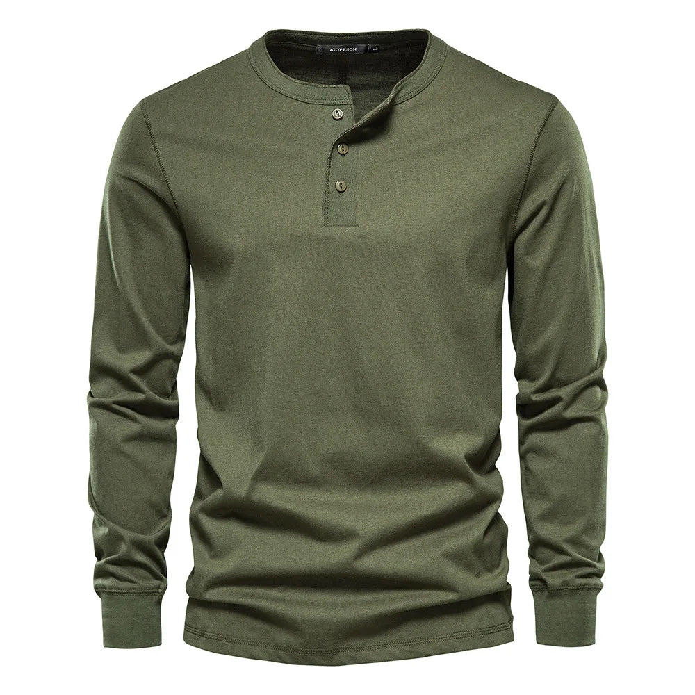 Wit casual Henley shirt met lange mouwen, veelzijdig te combineren