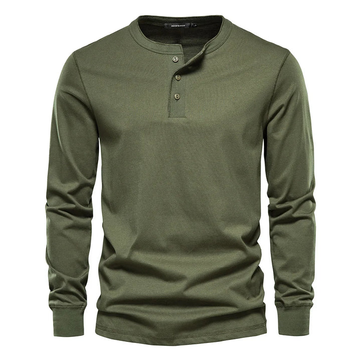 Wit casual Henley shirt met lange mouwen, veelzijdig te combineren