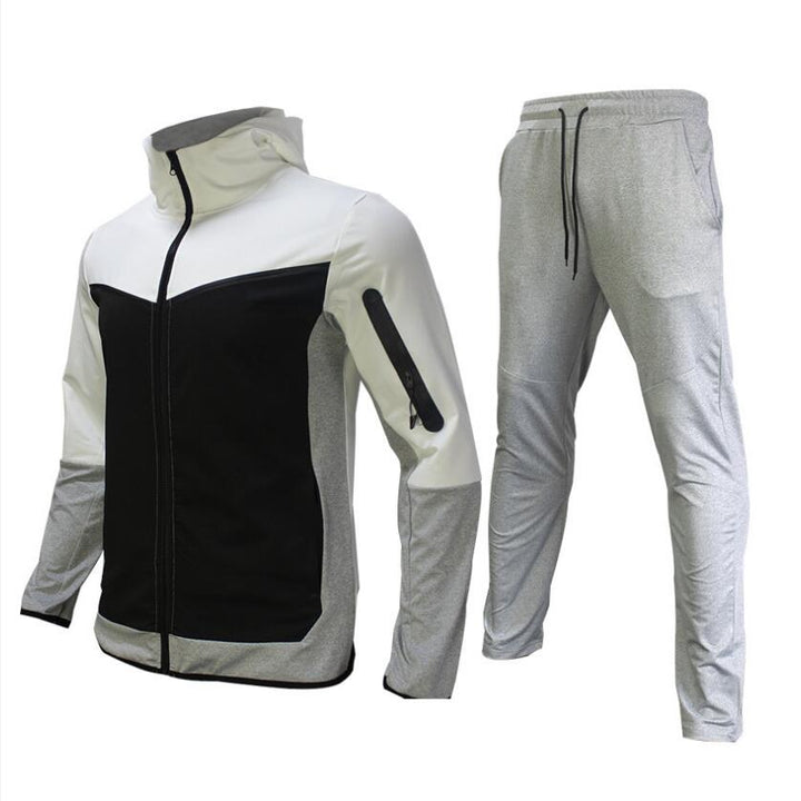 Close-up van de stof van heren trainingspak Taavi. Hoogwaardig, ademend en comfortabel voor sport.