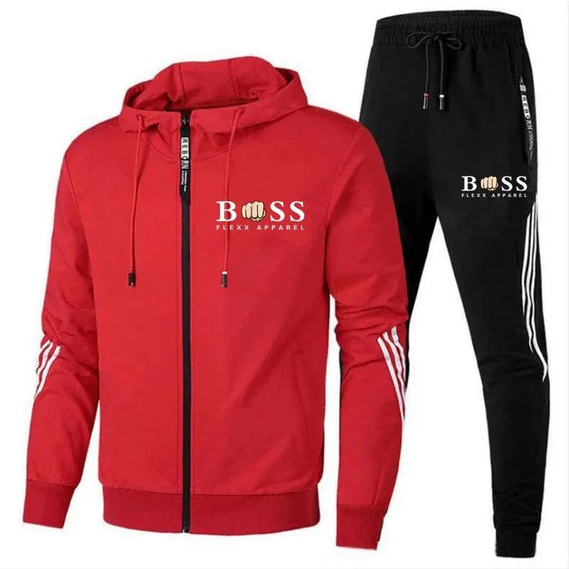 Rood heren sport trainingspak met hoodie en zwarte broek