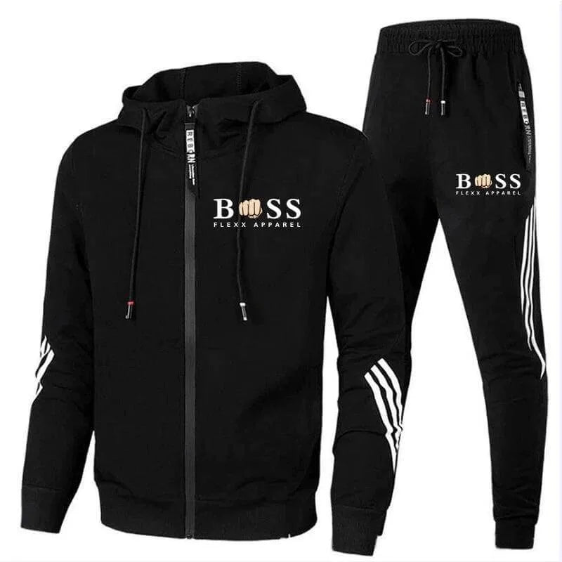Zwart heren sport trainingspak met capuchon en ritssluiting