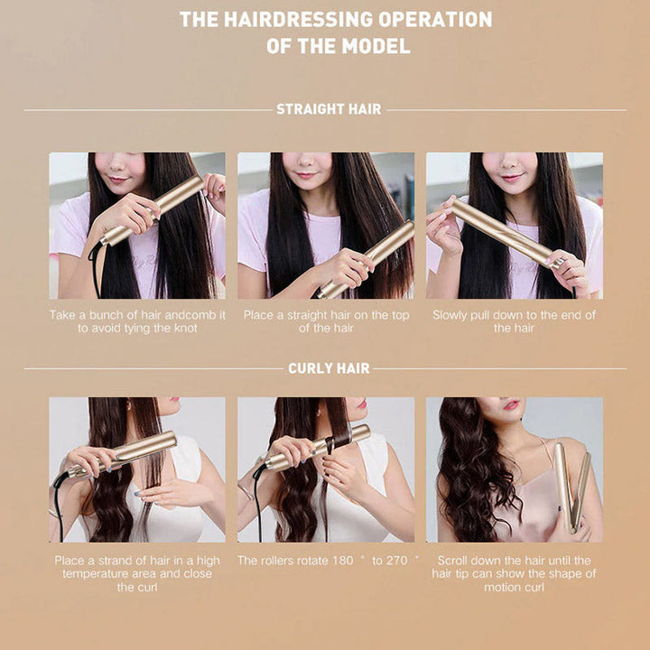 Veelzijdige 2-in-1 haarstyler voor dames. Ideaal voor zowel steil als gekruld haar, stylingtool.
