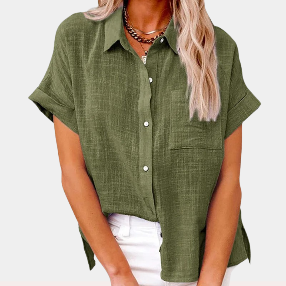 Elegante Yara zomerblouse voor dames, effen, met losvallende pasvorm en knoopjes. Perfect voor casual looks.