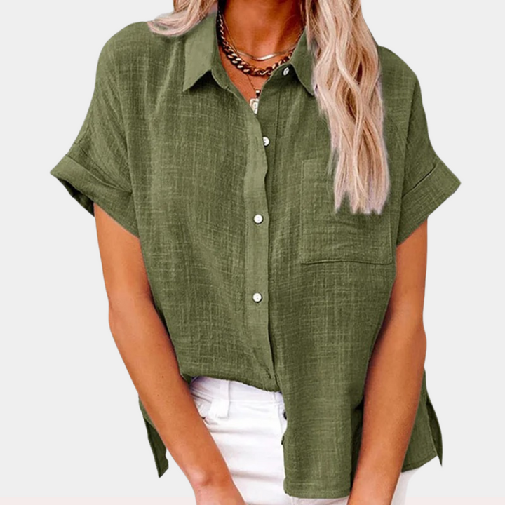 Elegante Yara zomerblouse voor dames, effen, met losvallende pasvorm en knoopjes. Perfect voor casual looks.