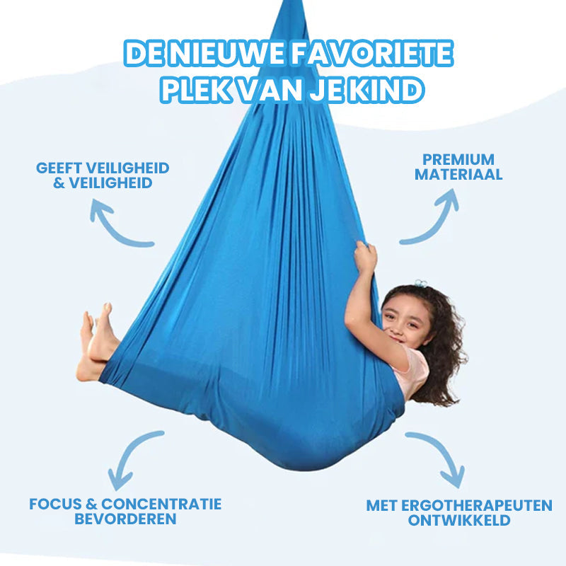 Zachte, duurzame stof van de sensorische therapieschommel; ideaal voor zintuiglijke stimulatie en comfort.
