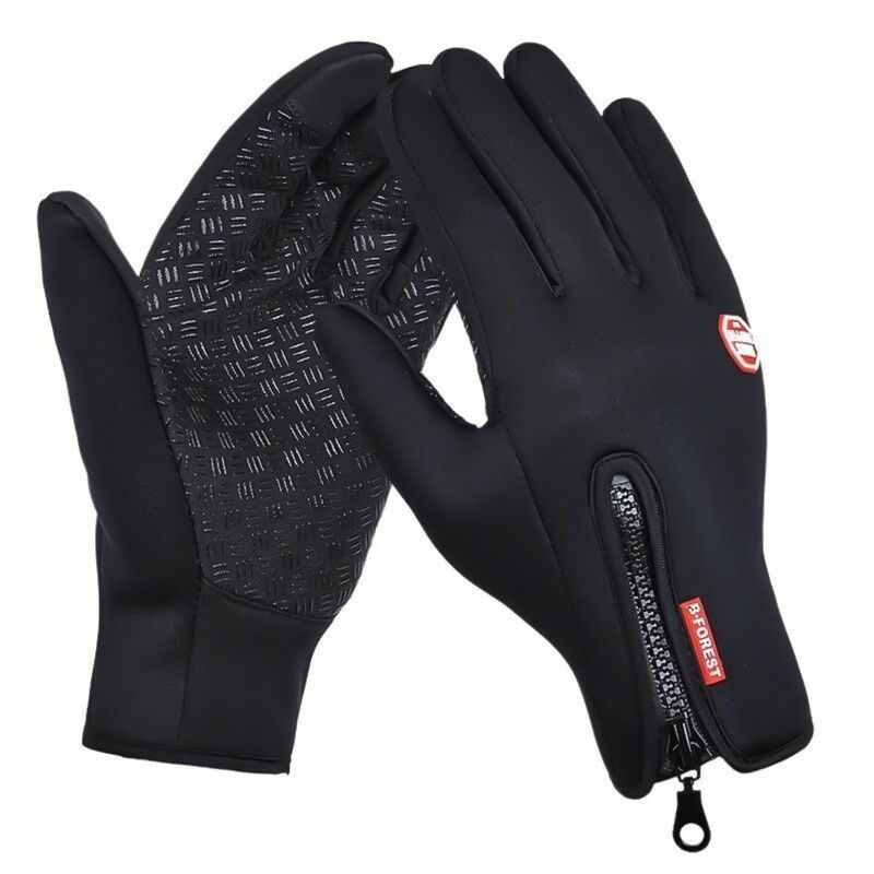 Detailopname van het waterdichte materiaal van de thermische unisex winterhandschoenen.