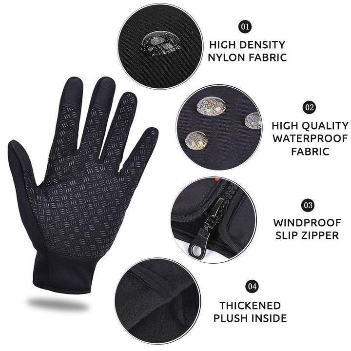 Zwarte waterdichte winterhandschoenen, unisex, ideaal voor hardlopen en fietsen in koude omstandigheden.