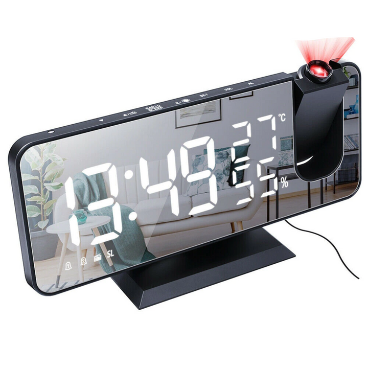 Zwarte Astronatic wekker met rode tijdprojectie
