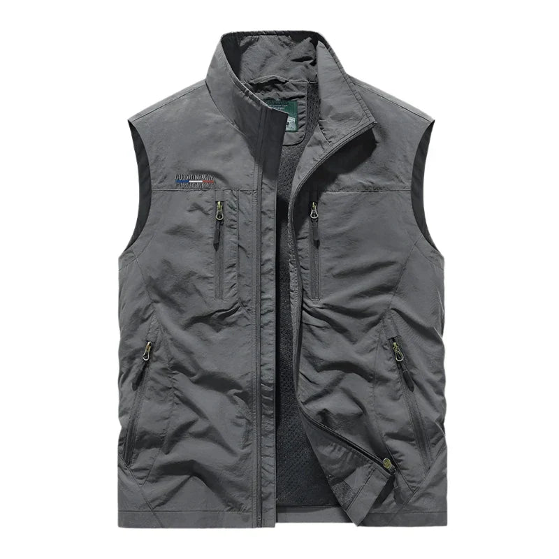Grijze waterdichte heren bodywarmer met ritssluiting