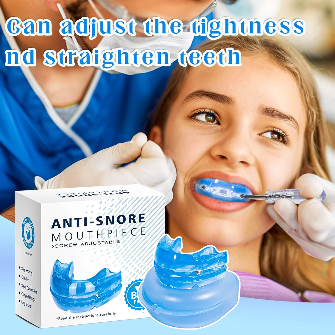Overzicht van de anti-snurk mondbeschermer inclusief opbergdoos en afstelschroef