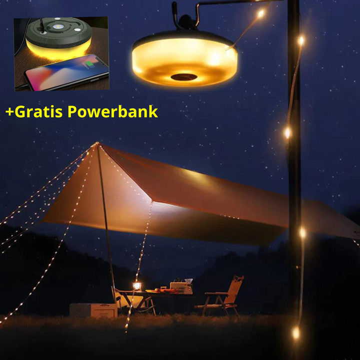 Oprolbare verlichting netjes opgeborgen in de meegeleverde opbergcase
