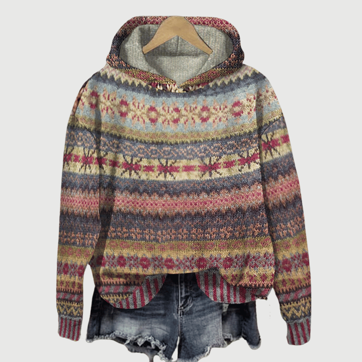 Gezellige dameshoodie in Noorse stijl, perfecte warme winterkleding met modieus patroon; ideaal voor comfortabel thuis zijn.