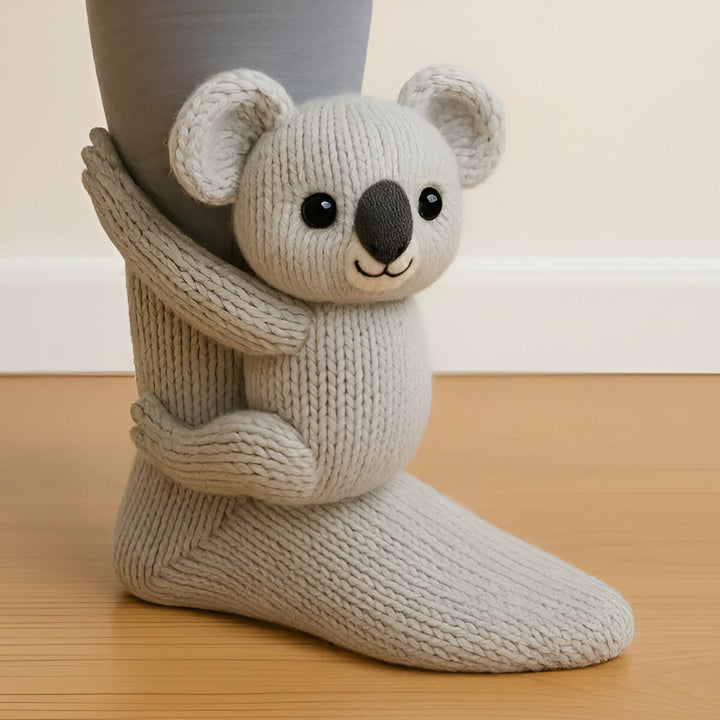 Stijlvolle en warme unisex huissokken met speels 3D dierendesign en antislip grip.