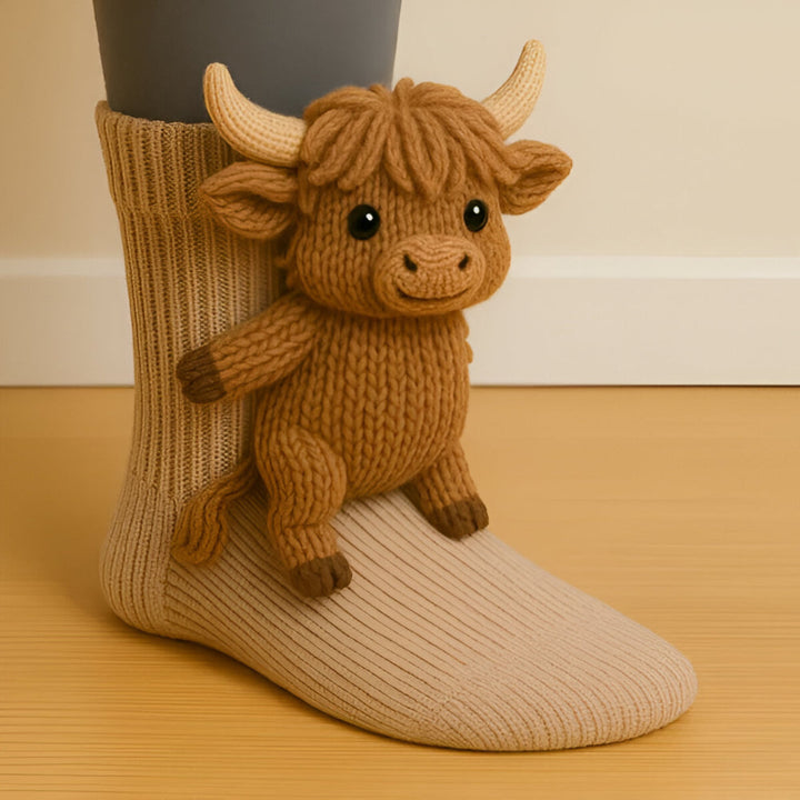 Unisex loungesokken, warme comfort sokken met schattig dierengezicht en antislip onderkant.