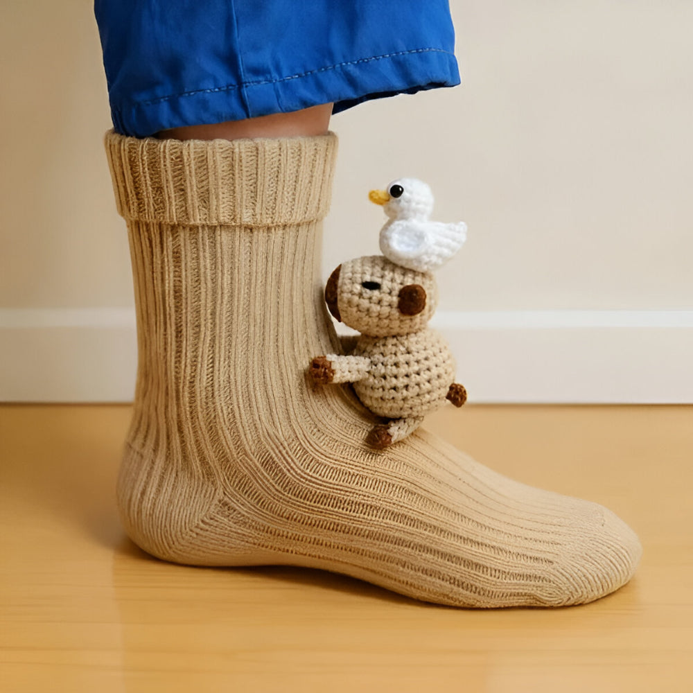 Warme zachte dierensokken met 3D elementen, antislip loungesokken voor heren en dames.