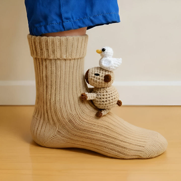 Warme zachte dierensokken met 3D elementen, antislip loungesokken voor heren en dames.