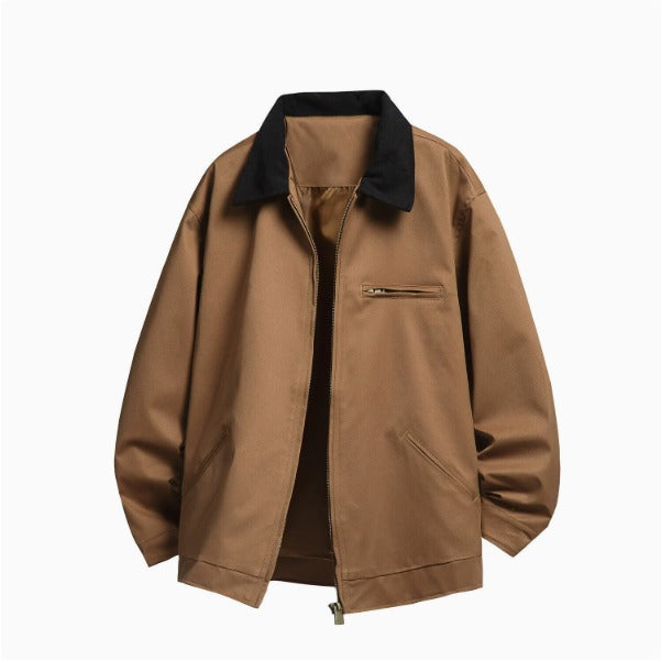 Bruin heren bomberjack met opstaande kraag en ritssluiting, perfect voor een casual look.