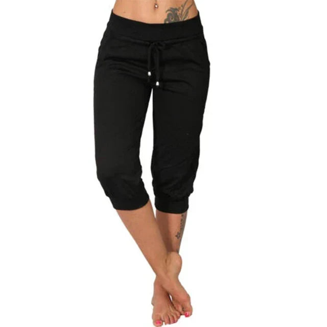 Dames casual capribroek Luna in zwart vooraanzicht