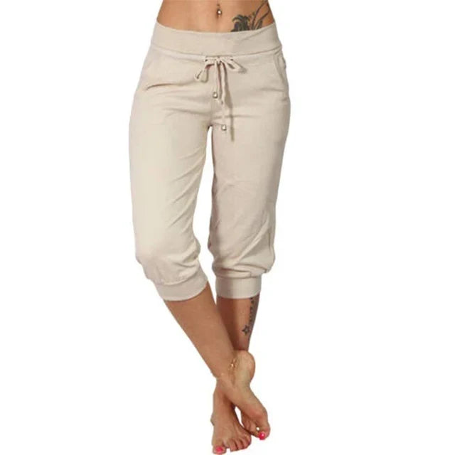 Dames casual capribroek Luna in beige vooraanzicht