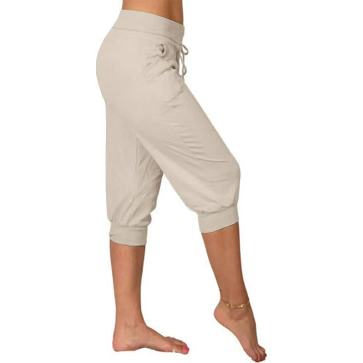 Dames casual capribroek Luna in beige zijaanzicht