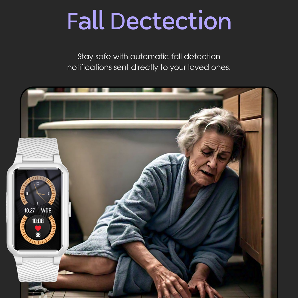 Duidelijk display van de senior smartwatch met GPS tracking functie. Voor gemoedsrust en locatiebepaling.