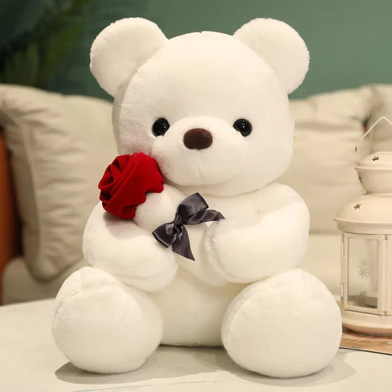 Zachte pluche teddybeer met rozen, ideaal als romantisch cadeau of liefdevol gebaar voor Valentijn of verjaardag.