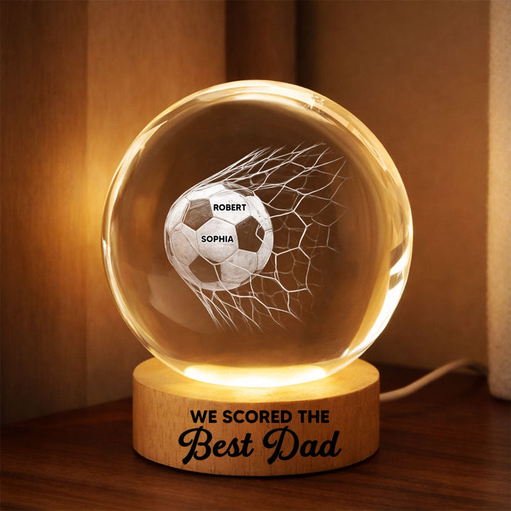 Sfeervolle kristallen lamp voor voetbalfans: Gepersonaliseerde papa nachtlamp met unieke 3D gravure.
