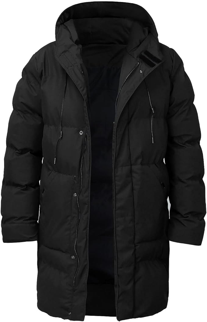 Heren lange dikke winterjas Nelson in de kleur zwart