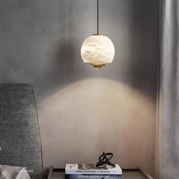 Hanglamp - Albast Glas Bol met Marmeren Voet