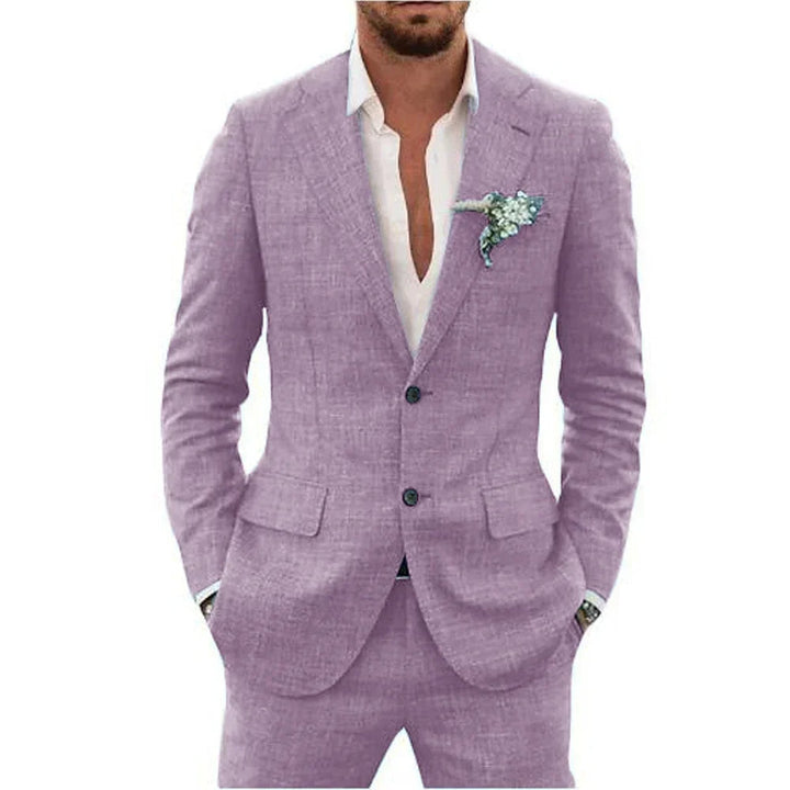 "Ademend linnen herenpak slim fit, tweedelig met blazer en broek, in diverse kleuren voor formele en smart-casual gelegenhede
