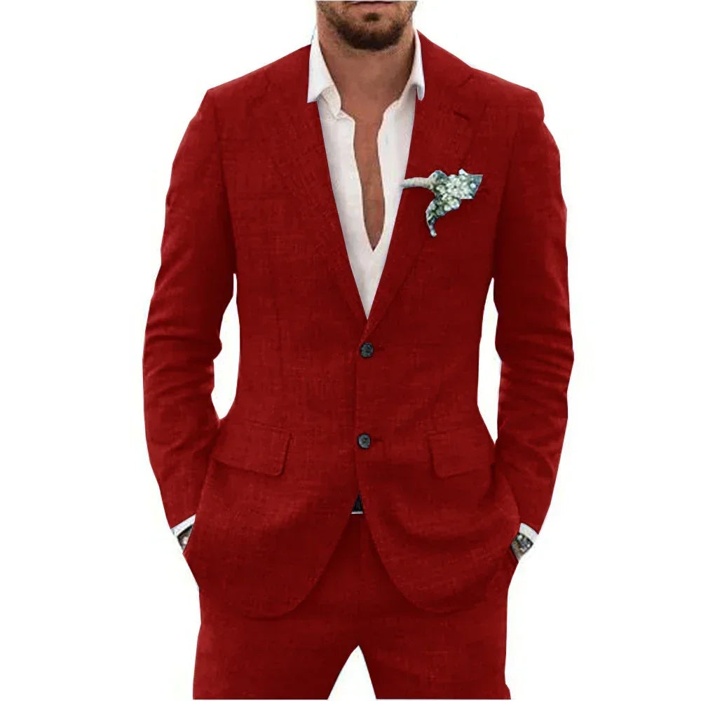 "Ademend linnen herenpak slim fit, tweedelig met blazer en broek, in diverse kleuren voor formele en smart-casual gelegenhede