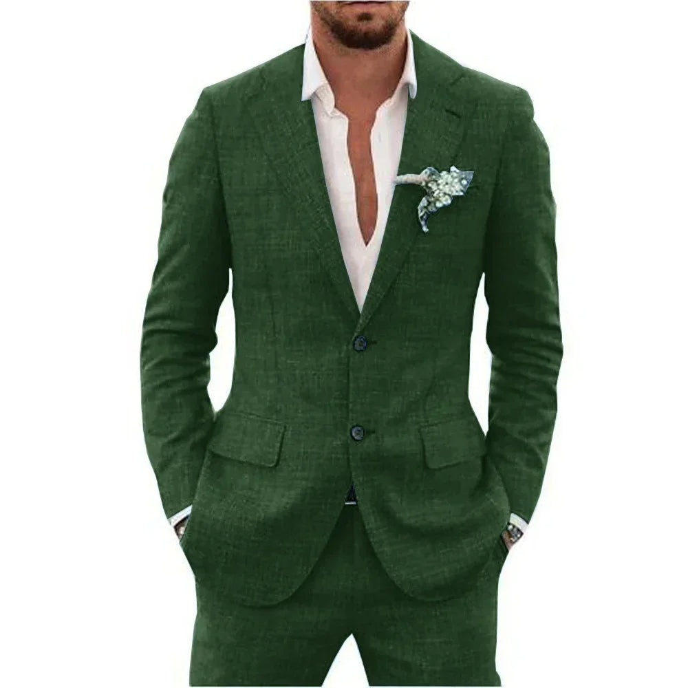 "Ademend linnen herenpak slim fit, tweedelig met blazer en broek, in diverse kleuren voor formele en smart-casual gelegenhede