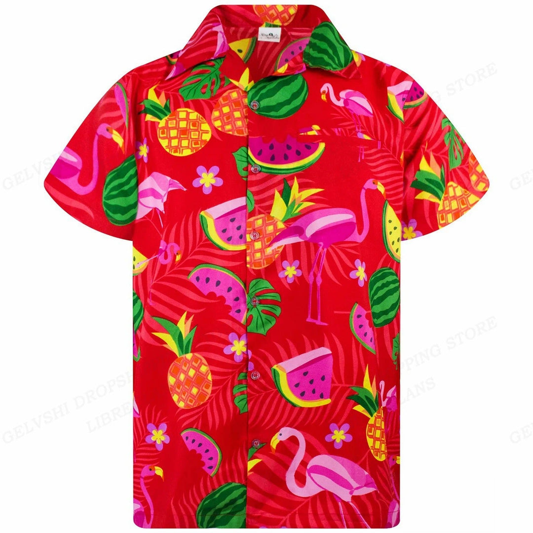 Stijlvol heren overhemd met tropisch design en flamingo thema voor strandmode