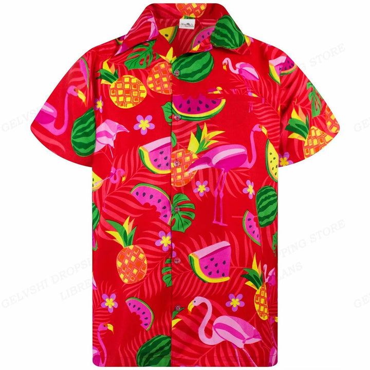 Stijlvol heren overhemd met tropisch design en flamingo thema voor strandmode