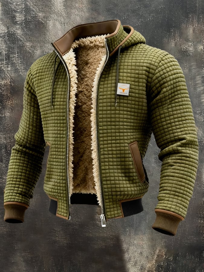 Details van de warme heren winterjas