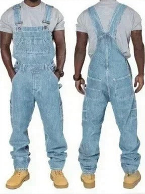 Duurzame denim heren overall in donkerblauw. Rechte pijp spijkeroverall voor een comfortabele en trendy straatmode look.