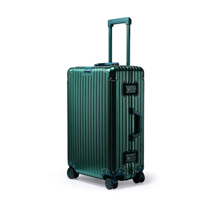 Zilverkleurige aluminium hardshell koffer Tirana, met TSA-slot en stille dubbele spinnerwielen.