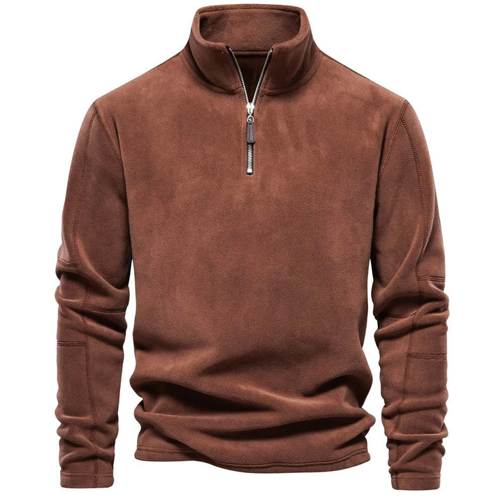 "Aqua fleece trui dames zijkant, ultrazacht met opstaande kraag voor winterwarmte, perfect voor koude dagen."