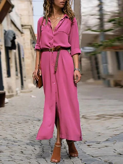 Casual chique dames overhemd midi jurk met riem; een tijdloze aanvulling op elke garderobe.