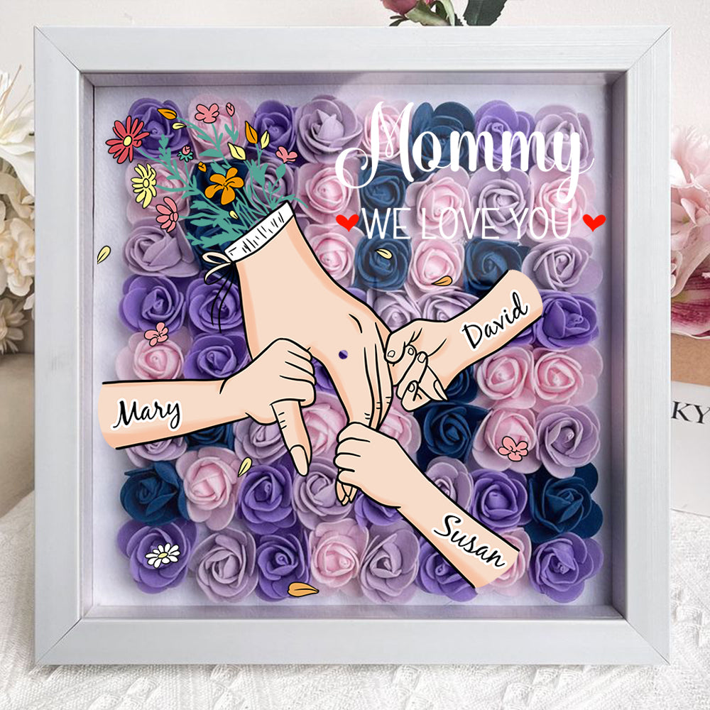 Hartverwarmend cadeau voor moeder: gepersonaliseerde bloemen schaduwdoos met namen.
