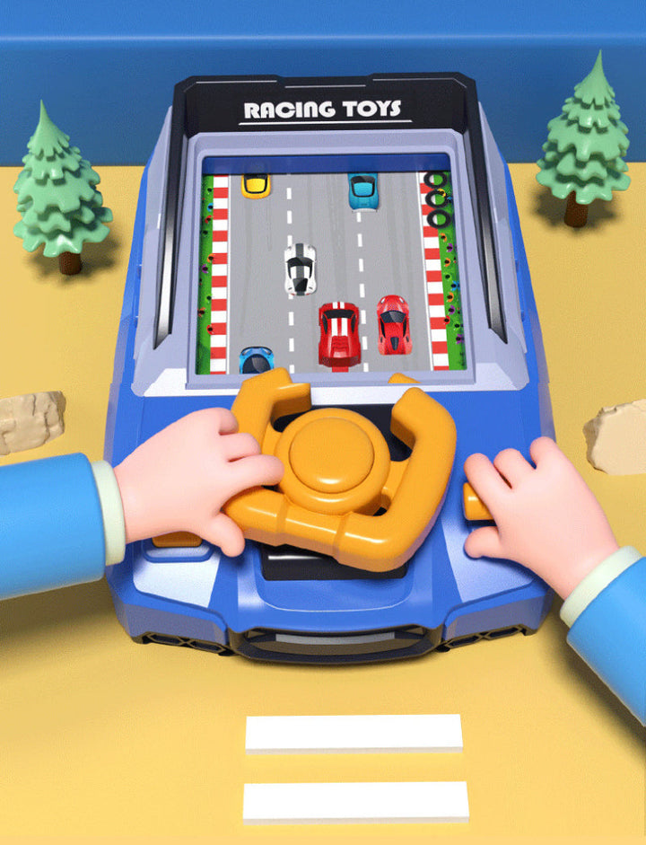 "Blauw-rode arcade kast, Racing Game™ speelgoed voor kinderen, race ervaring met autobediening en obstakelvermijding."