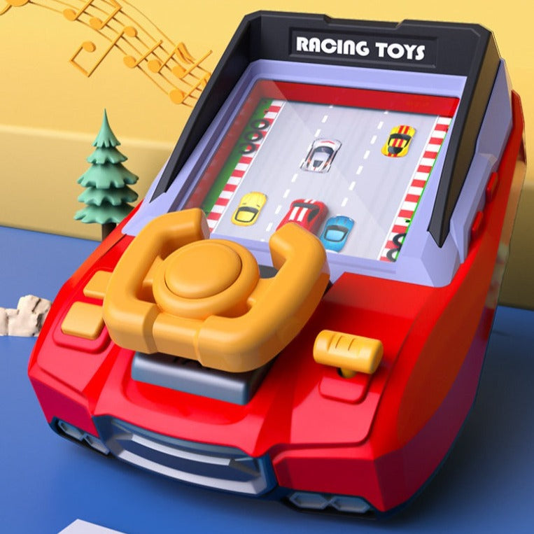 "Blauw-rode arcade kast, Racing Game™ speelgoed voor kinderen, race ervaring met autobediening en obstakelvermijding."