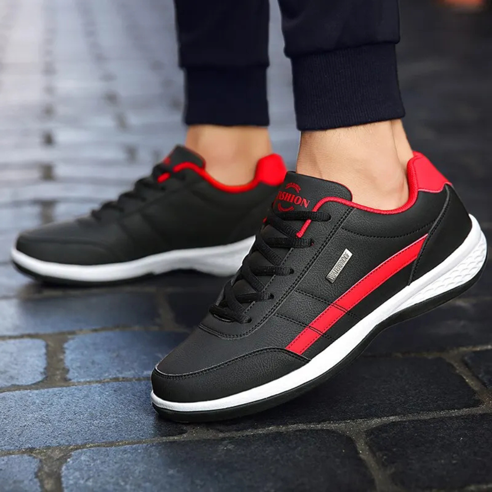 "Blauwe orthopedische leren sneakers heren, met luxe uitstraling en comfortabele binnenzool voor optimale voetboogondersteuni