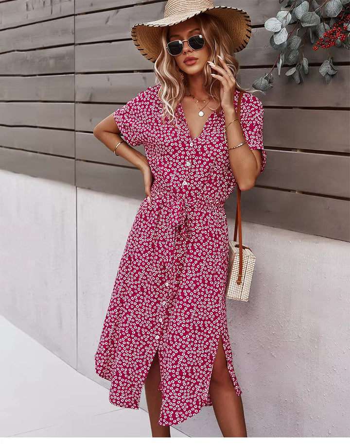 "Boho maxi-jurk met kleurrijke bloemenprint, luchtige stof, perfecte zomerkeuze voor zonnige dagen, bohemian stijl."