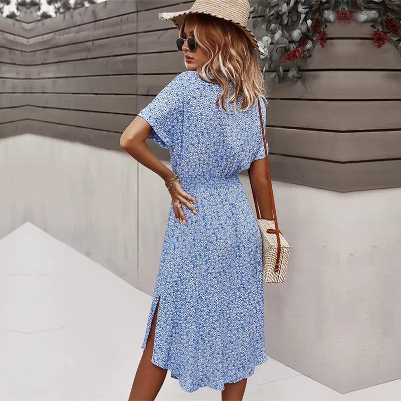 "Boho maxi-jurk met kleurrijke bloemenprint, luchtige stof, perfecte zomerkeuze voor zonnige dagen, bohemian stijl."